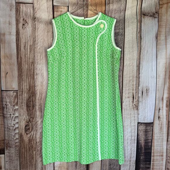 Lane Bryant Vintage Dress Polyester 1960s Mod Green White Shift Dress Classic - Picture 1 of 7